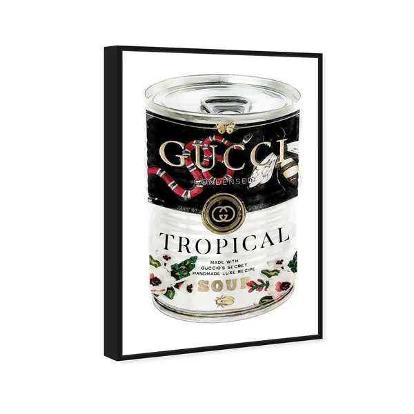 Oliver Gal Fashion and Glam Wall Art Framed Canvas Prints &Italian Luxe Soup& Soup Can - Black - White - 36 x 54 - Gold