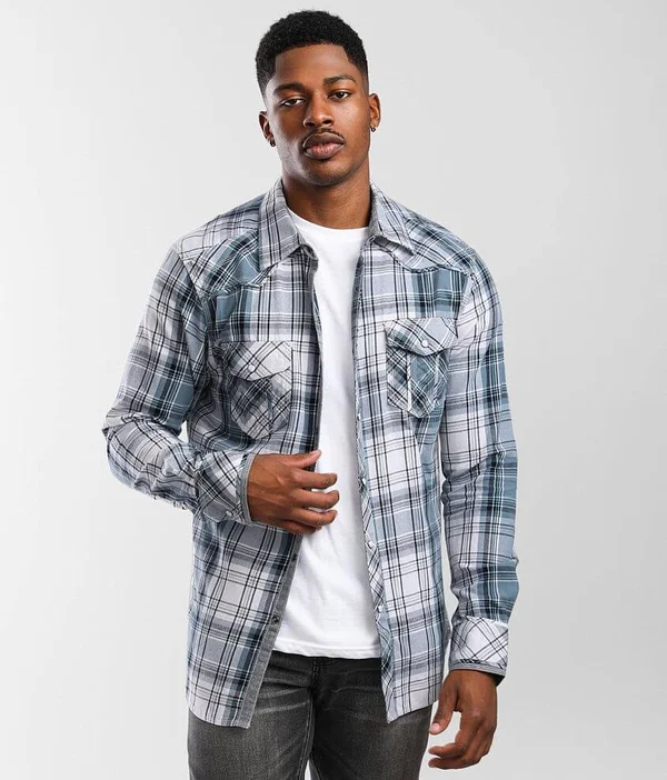 Bke Plaid Athletic Shirt - Blue/Grey Small, Men's
