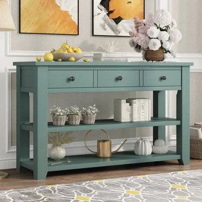 Modern Console Table Sofa Table for Living Room with Storage Canora Grey Table Base Color: Retro Green, Table Top Color: Retro G
