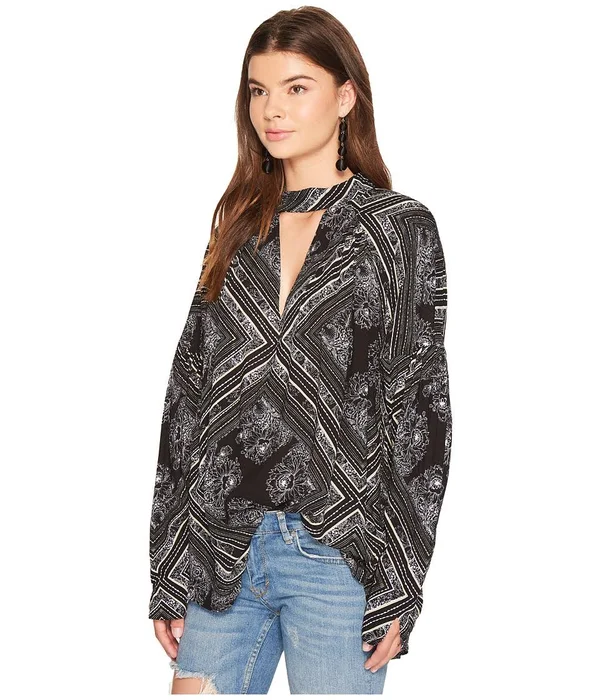 Free People Womens Walking on A Dream Tunic Blouse Black