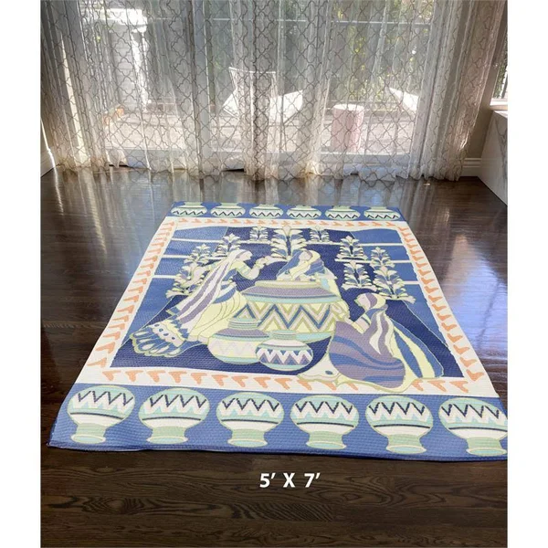 Gossip 5x7 Indoor Dobby Rug Without Non Skid Mat Navy Muted Purple Green - CARug36Dob_Single