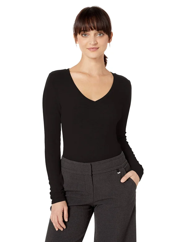 Splendid Long Sleeve V-Neck Tee - Black - XXL