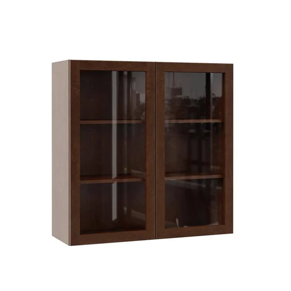 Hampton Bay Designer Series Soleste Assembled 36x36x12 in. Wall Kitchen Cabinet with Glass Doors in Spice