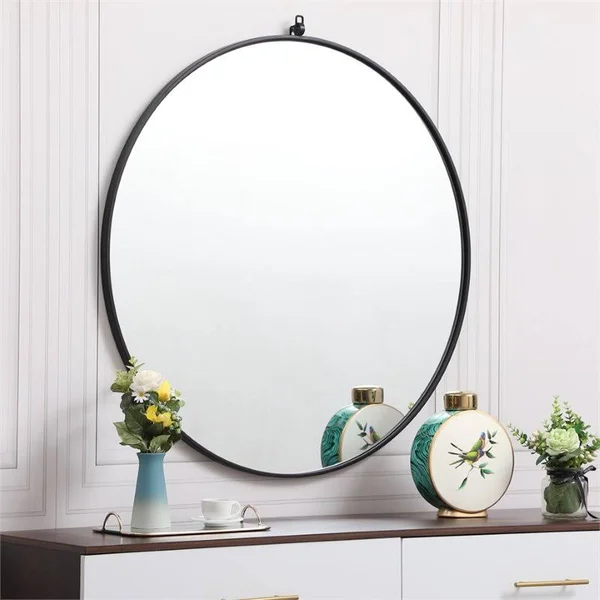 Elegant Decor MR4739BK 39 in. Metal Frame Round Mirror with Decorative Hook Black