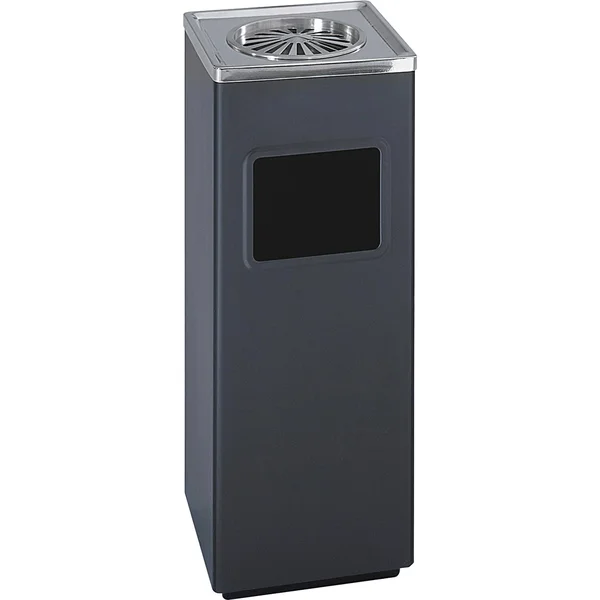 Safco Ash &n Trash Sandless Urn - Square, Stainless Steel, 3gal, Black-Chrome