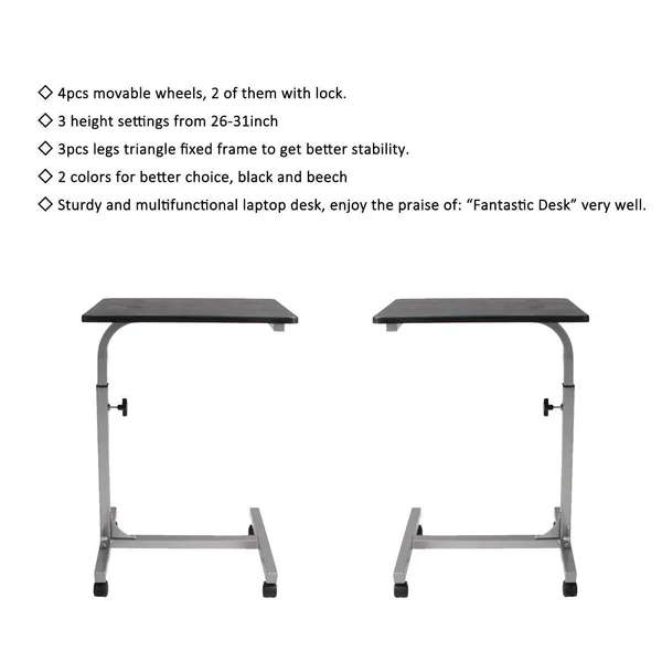 Coavas Overbed Table Medical Adjustable Portable Notebook Desk Sofa Side Table