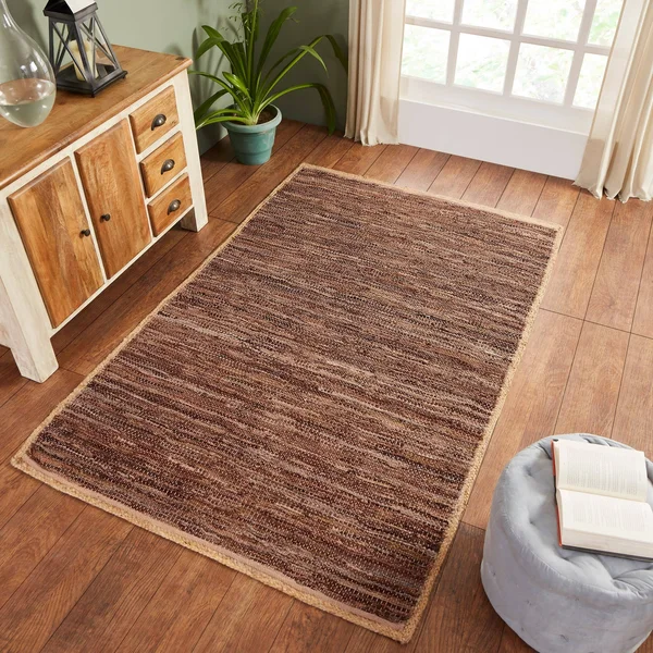 Miranda Haus Hand-Woven Firma Leather Cotton and Jute Area Rug - 8& x 10& - Onyx
