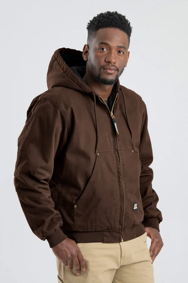 Men's Berne Apparel Washed Hooded Jacket Bark