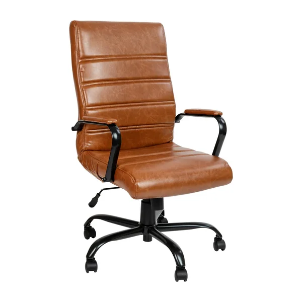 Merrick Lane Contemporary High-Back Brown Faux Leather Home Office Chair with Padded Black Arms