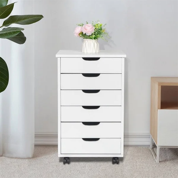 Six Drawers MDF with PVC Wooden Filing Cabinet Dark Walnut Color - Natural