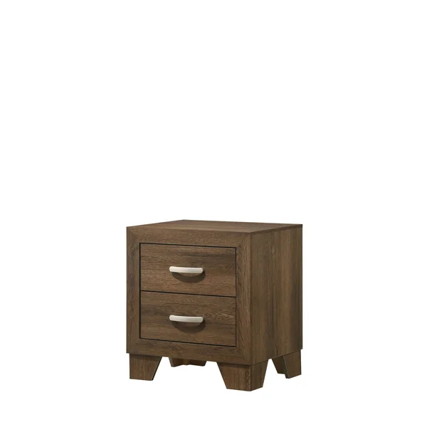 Transitional Miquell Rectangular Wood Nightstand with 2 Drawers, Oak