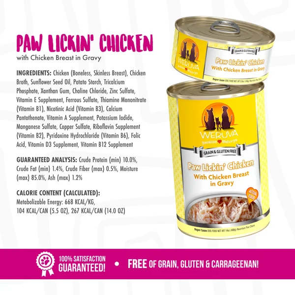 Weruva Canned Dog Food Paw Lickin& Chicken in Gravy 14 oz