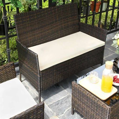 SONGMICS Patio Furniture Set, PE Wicker Outdoor Furniture, for Porch Deck Backyard Outside Use, Brown and Beige UGGF002BR1