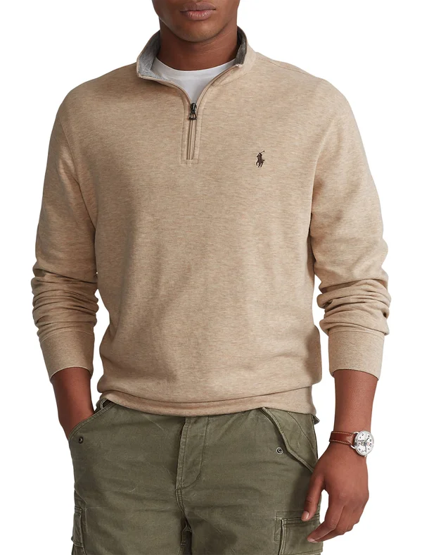 Polo Ralph Lauren Men's Big & Tall Luxury Jersey Quarter-Zip Pullover - Luxury Tan Heather