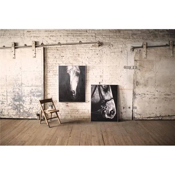 Black and White Side View Horse with Silver Frame - Oil Painting