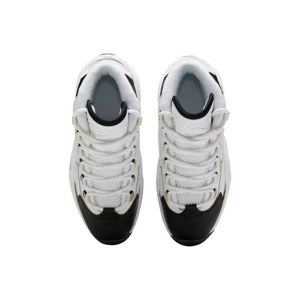 Reebok Question Mid White/Black/Gold Grade School Kids& Shoes - Size: 5.5