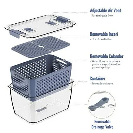 AOYI Fresh Produce Saver Veggie Fruit Storage Containers for Refrigerator, Fridge Storage Container/Organizer Bins, Draining Cri