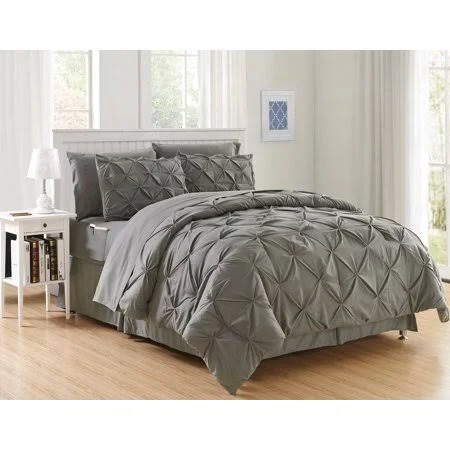 8 Pieces Bed in A Bag Pintuck Pattern Comforter Set - King Gray