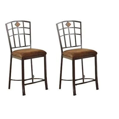 Acme Shrum Counter Height Chair (Set-2) in Fabric & Black w/Gold Brush 96062 Foundry Select