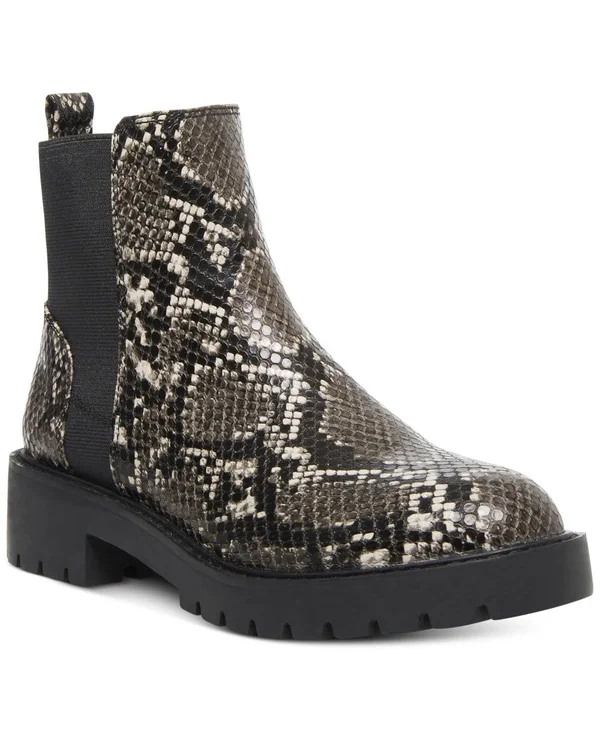 Steve Madden, Gliding Lug Chelsea Booties, Grey Snake - 7.5