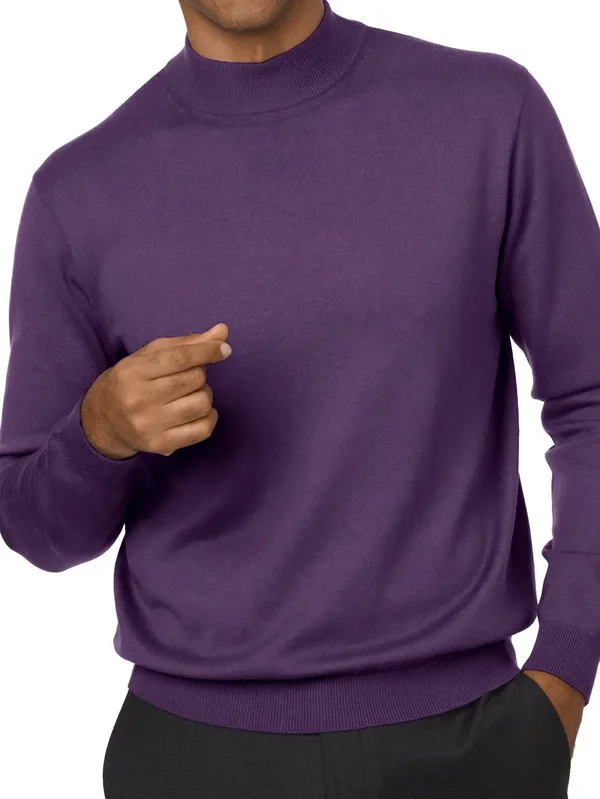 Men's Sweater - Classic Fit in Purple Long Sleeve Silk Cotton and Cashmere, Paul Fredrick
