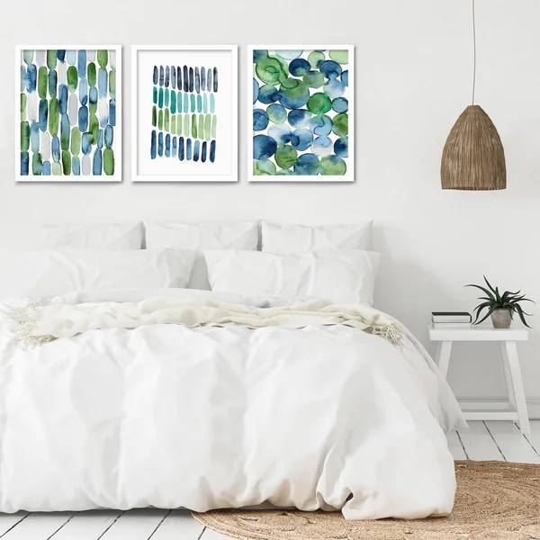 Americanflat Triptych Wall Art Beach Glass Abstract by Lisa Nohren - Set of 3 Black Framed Prints, Size: 22 x 28, Green