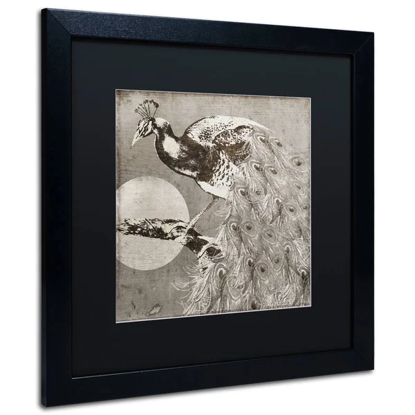 Trademark Fine Art &Moon Peacock& Framed Graphic Art - Mat Color: Black - Size: 16x22 H x 16x22 W x 0.5x22 D