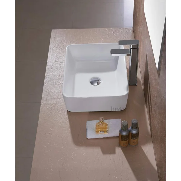 Luxier Rectangular Bathroom Ceramic Vessel Sink Art Basin in White