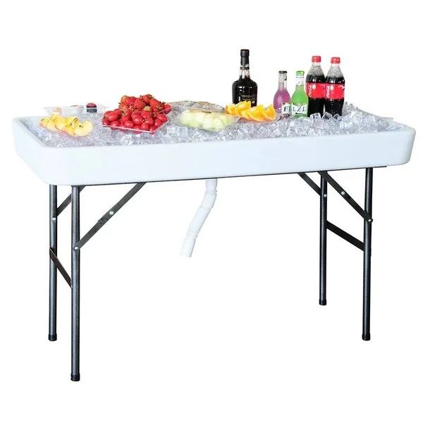 Modern Home 4& Portable Folding Party Ice Bin Table with Skirt - White