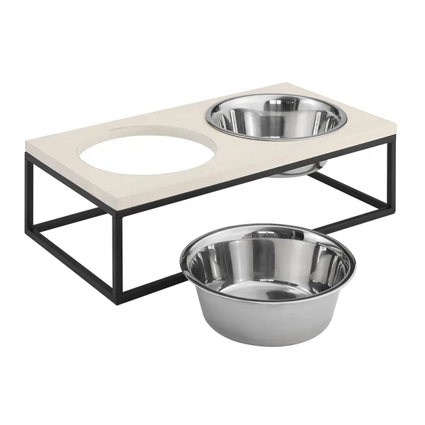 Sam&s Pets Dan Double Wood and Stainless Steel Pet Bowl