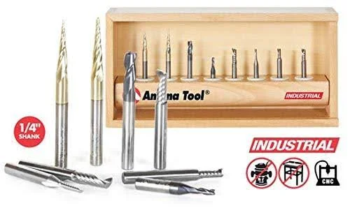 Amana AMS-135 8-Pc Specialty Aluminum, Plastics \& Stainless Steel Cutting CNC Router Bit Collection, 1/4 inch Shank