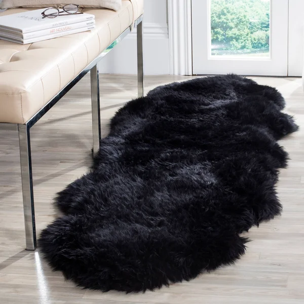 Safavieh Sheep Skin SHS121C Midnight Black Rug 2& x 6& Runner