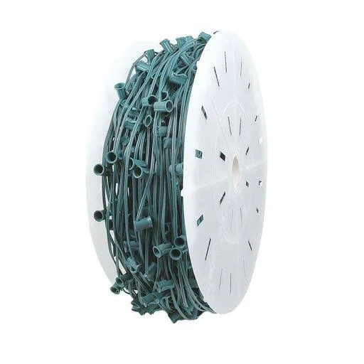 Novelty Lights 1 - 000 Foot C7 Christmas Stringer Bulk Reel, Green WIRE, 30x22 Spacing, Candelabra Base (c7/e12), SPT-1 8 Amp Wire