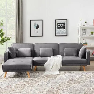 Judkins 102.36x22 Wide Velvet Left Hand Facing Sleeper Sofa & Chaise Corrigan Studio Fabric: Light Gray Velvet