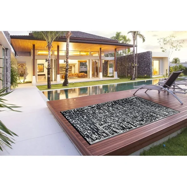 Lightweight Indoor Outdoor Reversible Plastic Area Rug - Ohio - ohio-black 8 x 10