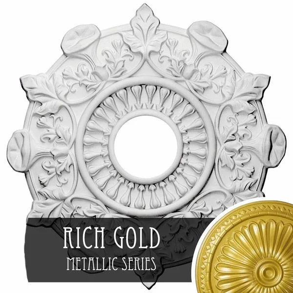 17 1/2x22OD x 4x22ID x 1x22P Preston Ceiling Medallion (Fits Canopies Up to 4x22), Hand-Painted Rich Gold