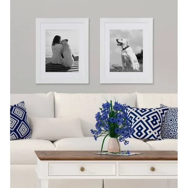 DesignOvation Museum Wooden Traditional Picture Frame Set with Mats for Customizable Wall Display, 14x18 Matted to 11x14, Black