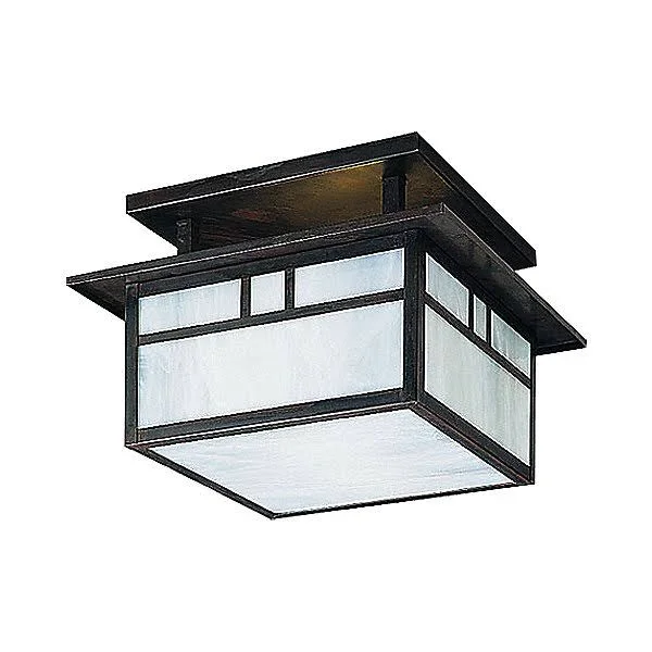 Huntington 2-Light Semi Flush Mount Arroyo Craftsman Overlay: Yes - Color: Antique Brass, Shade Color: Rain Mist