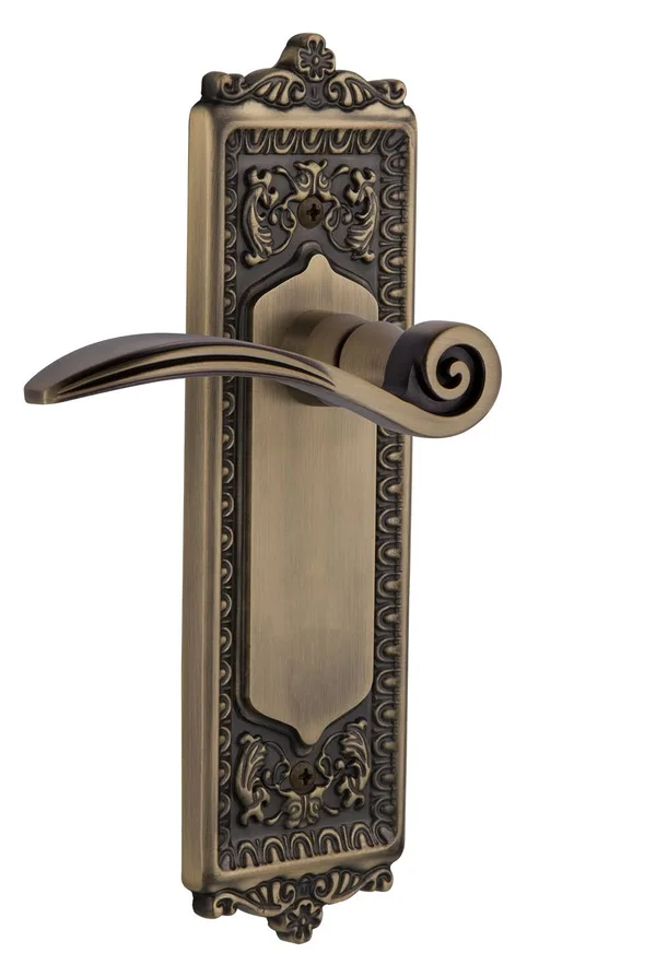 Nostalgic Warehouse EADSWN_PRV_234_NK Swan Privacy Door Lever Set with Egg & Dar Antique Brass