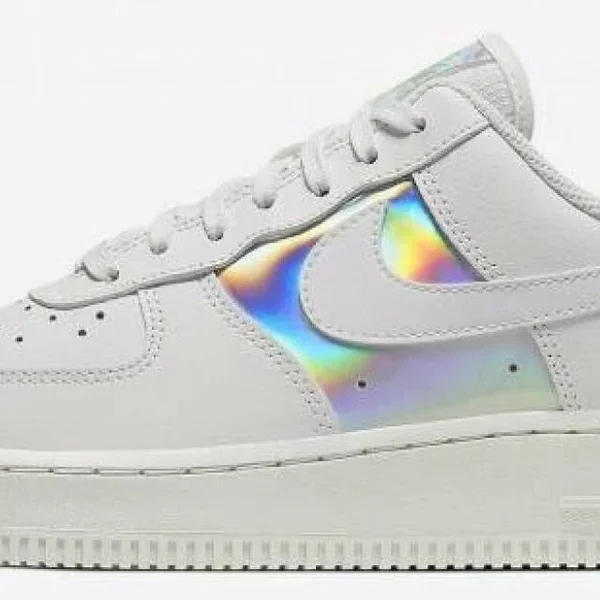 Nike Womens Air Force 1 Low Iridescent Shoes White/Silver Size 8.5