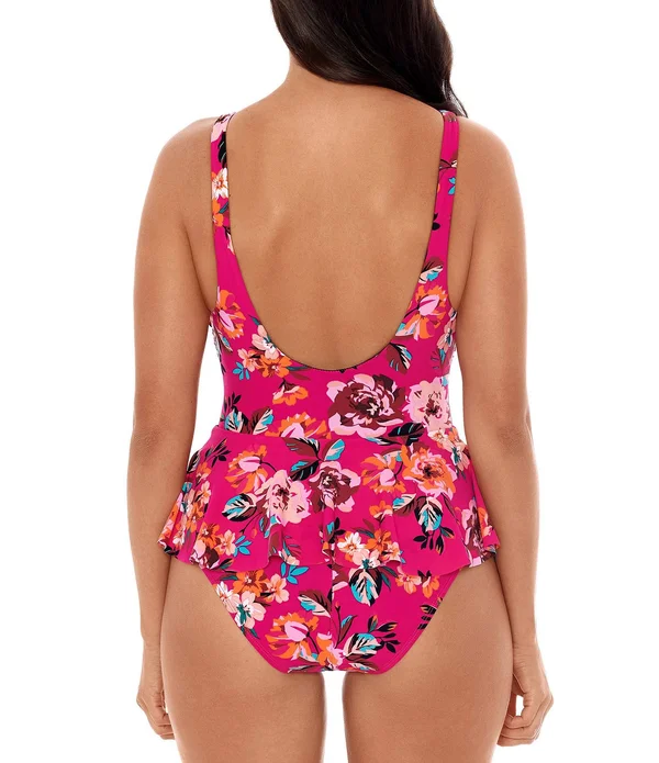 Skinny Dippers 6533349 Hot House Too Too Plunge Skirt One Piece Swimsuit - Punch