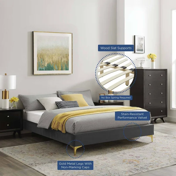 Modway Sutton Queen Performance Velvet Bed Frame - Mint