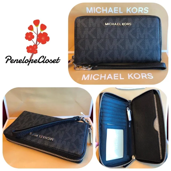 Michael Kors Jet Set Travel Large Flat Multifunction Phone Case Wallet Black Nwt