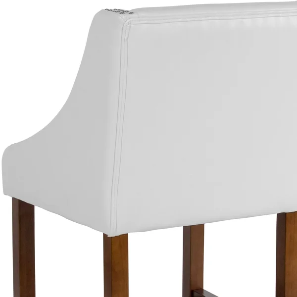 Carmel Series 24x22 High Transitional Walnut Counter Height Stool with Nail Trim in White LeatherSoft, Set of 2