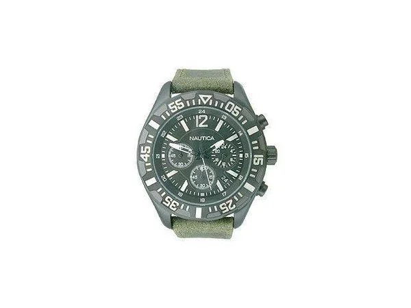 Nautica Men's NST 402 N18719G Green Leather Quartz Watch