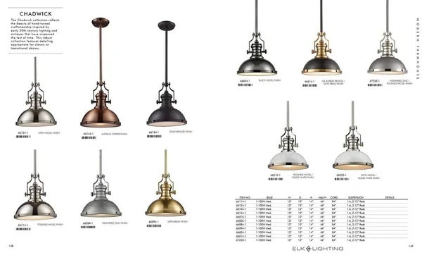 Elk Lighting 66525-1 Chadwick 1 Light Pendant in Gloss White/Satin Nickel