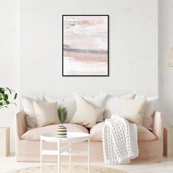 Oliver Gal 'Sophisticated Elements Blush' Abstract Wall Art Framed Canvas Print Paint - Pink, Gray - 20 x 24 - Black