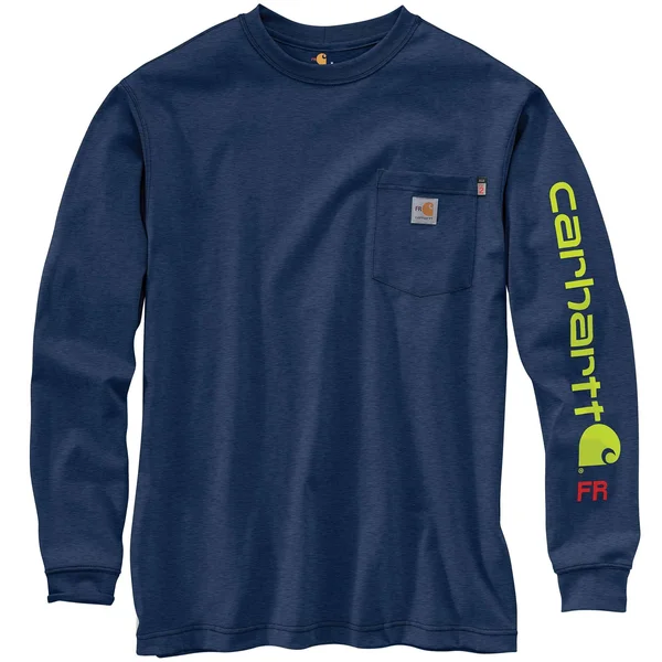 Carhartt Flame-Resistant Force Signature Logo Long-Sleeve T-Shirt for Men - Dark Blue Heather - XL