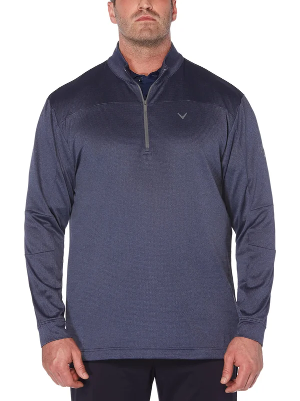 Callaway Men's Big & Tall 1/4 Zip Stretch Waffle Fleece Sweater - Size 5X, Peacoat Heather Blue, Polyester/Elastane, Golf Ap
