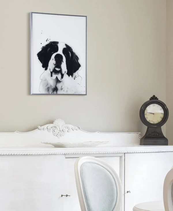Empire Art Direct AAGS-JP1023-2418 Saint Bernard Black & White Pet Dog Wall Art with Gunmetal Anodized Frame
